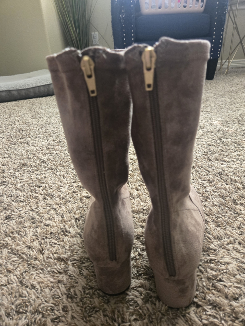Women's Taupe Suede Block Heel Silent D Boots View 3
